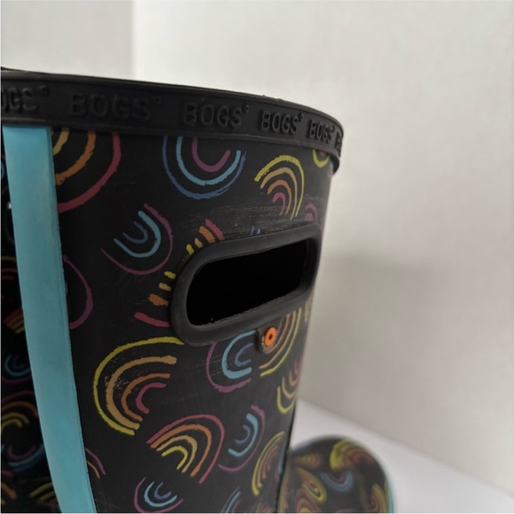 Bogs Wild Rainbows Rain Boots Waterproof Rubber Black Pink Kids Youth Size 2 - Picture 12 of 12